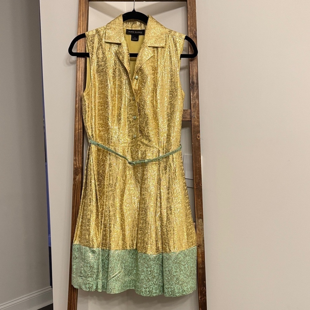 Elegant Gold and Green Mini Dress